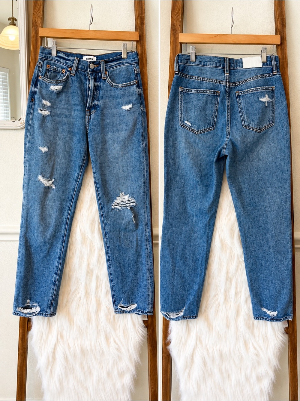 pistola Distressed Boyfriend Jeans in Medium Blue